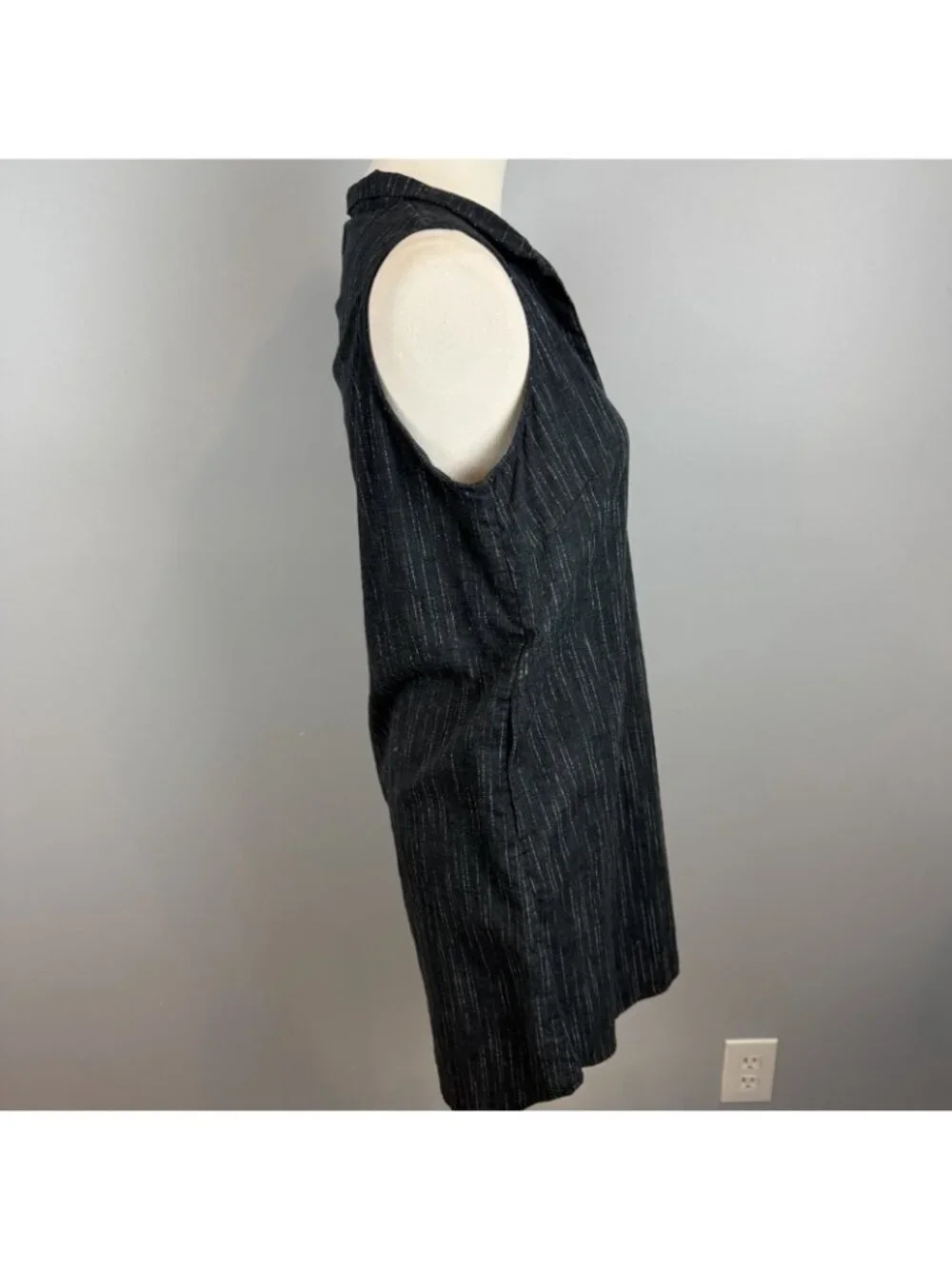 Nanette Nomadic Story Womens Medium Black Linen Shift Dress Pockets Sleeveless